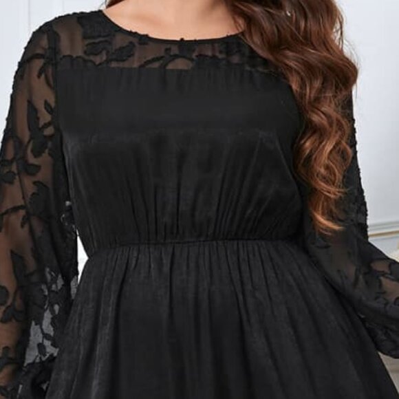 Melo Apparel Plus Size Embroidery Round Neck Long Sleeve Maxi Dress - Picture 3 of 7